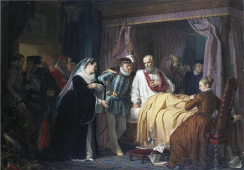Un tableau représentant l'amiral de Coligny blessé et la Cour qui vient lui rendre visite