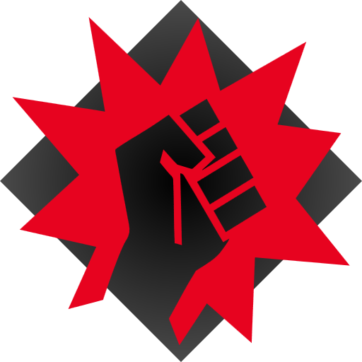 Un poing noir fermé sur fond rouge