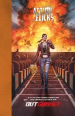 une femme dans un cinéma qui explose à l'arrière-plan