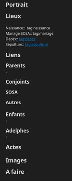 Rubriques fiche Personne Suite de la fiche Personne